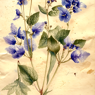 Ilustración botánica de Ageratum conyzoides