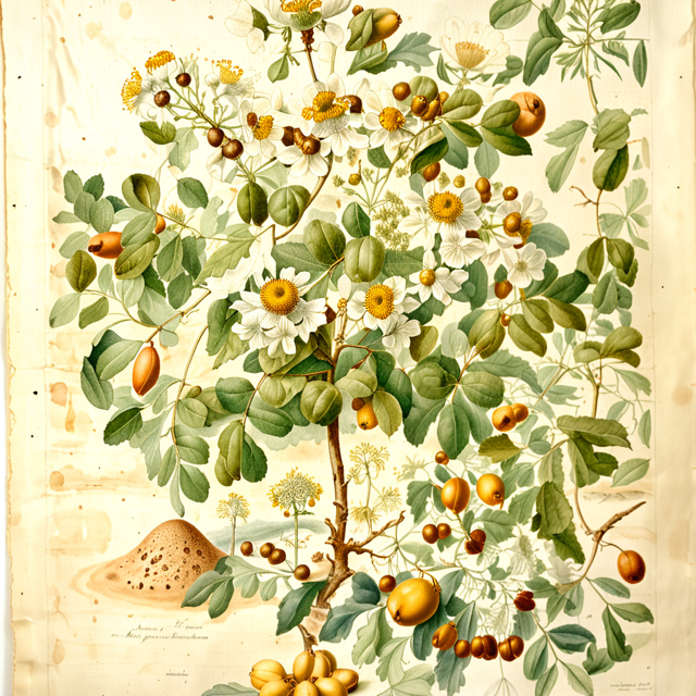 Ilustración botánica de Guaiacum sanctum