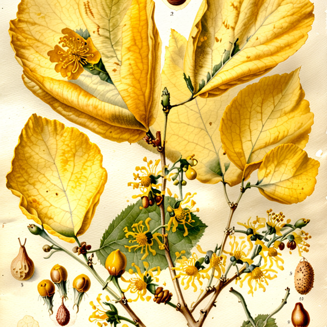 Ilustración botánica de Hamamelis virginiana