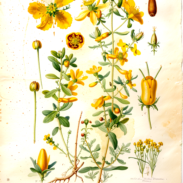 Ilustración botánica de Hypericum perforatum