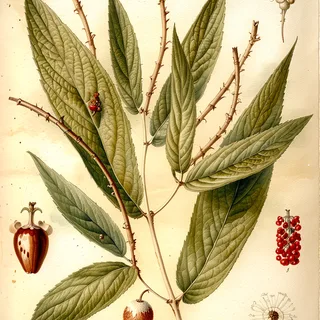 Ilustración botánica de Piper rugosum