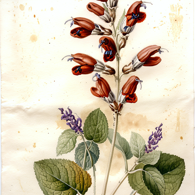 Ilustración botánica de Salvia oppositiflora