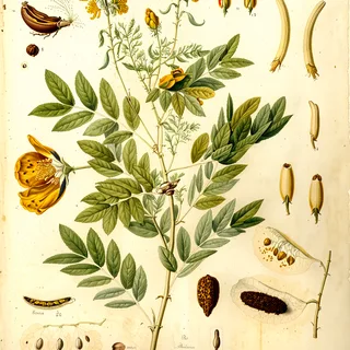 Ilustración botánica de Senna birostris