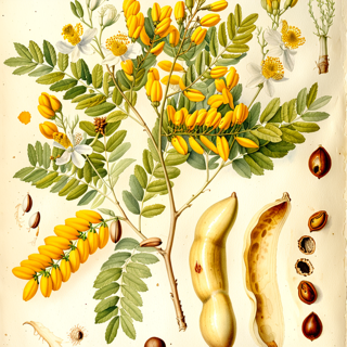 Ilustración botánica de Tamarindo